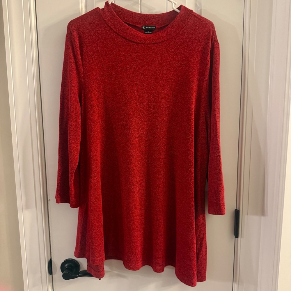 New Directions Womens Red Mock Neck Long Sleeve Knit Tunic Top XL